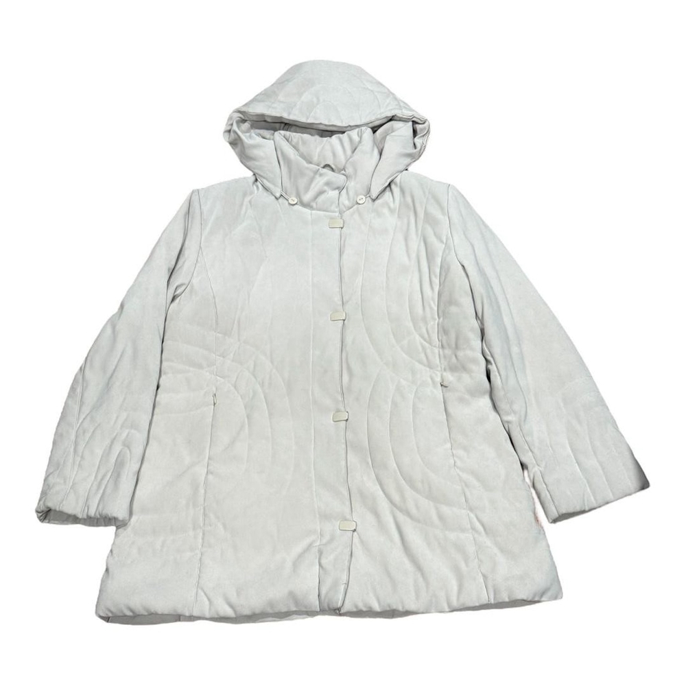 Sequence Jacket Womens Medium Cream Hooded Quilted Snap Front Coat A Line